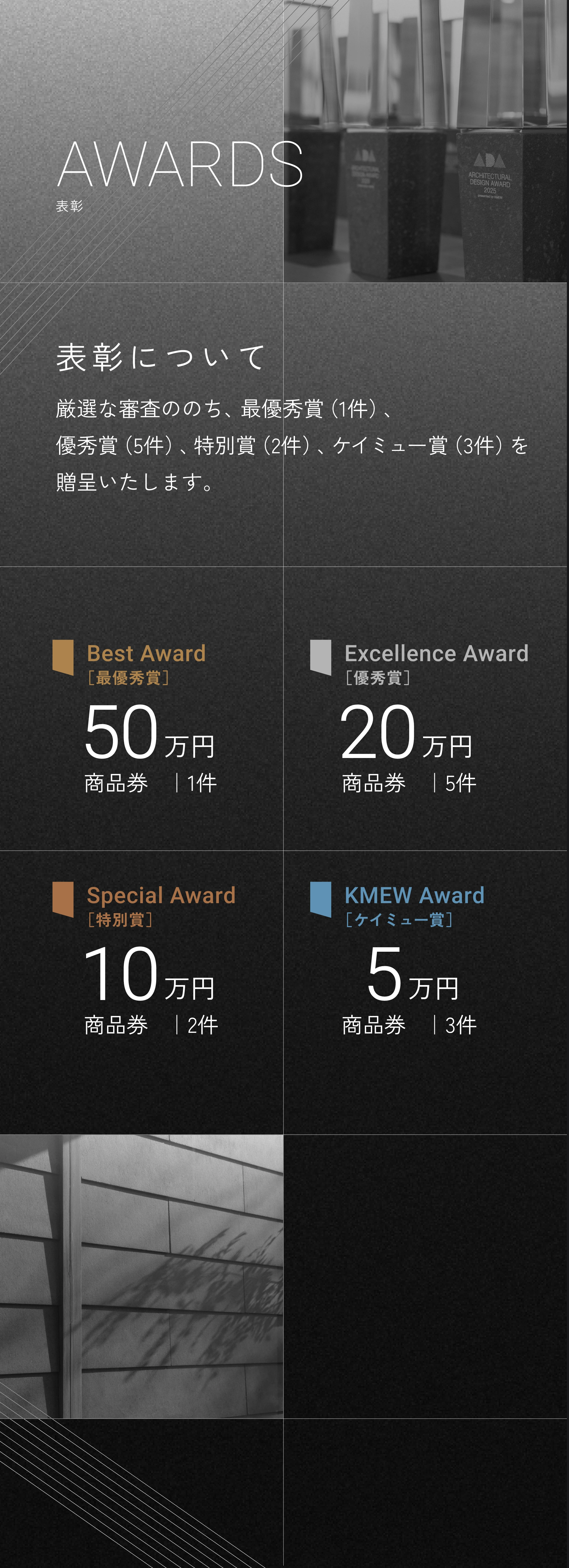 AWARDS �\�� �\���ɂ��� �ŗD�G�� 50���~ �D�G�� 20���~ ���ʏ� 10���~ ���I 5���~